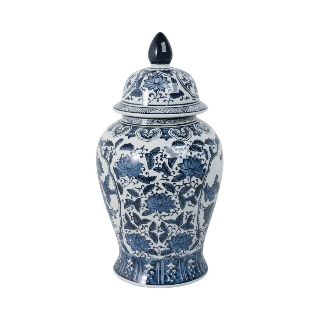 Tall Blue Flowers Temple Jar