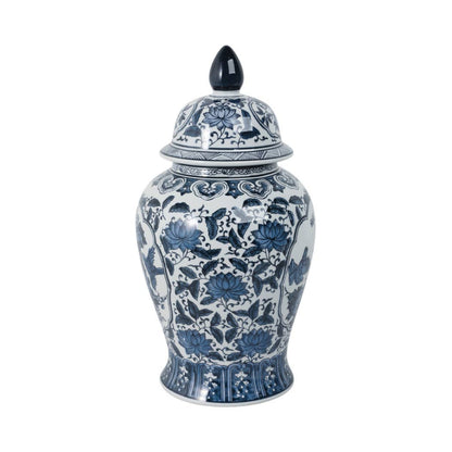 Tall Blue Flowers Temple Jar