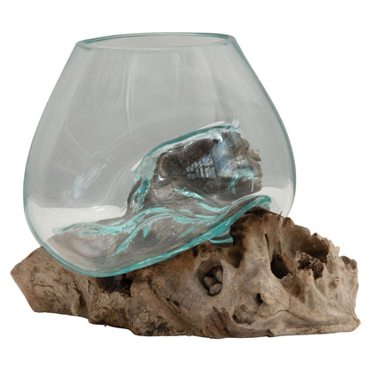 Glass Planter/Vase on Natural Wood Base