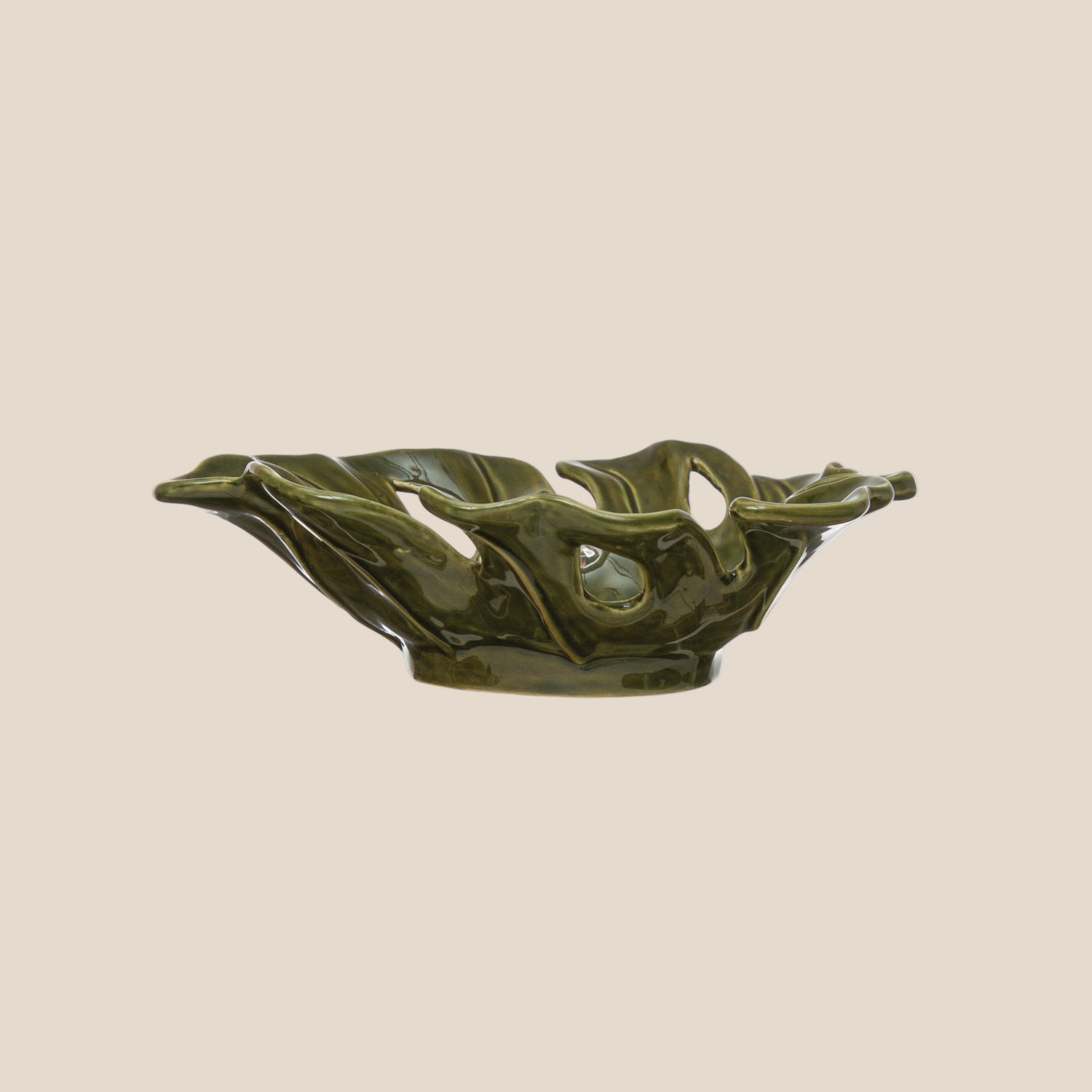 Stoneware Leaf Shaped Bowl, Reactive Glaze