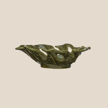 Stoneware Leaf Shaped Bowl, Reactive Glaze