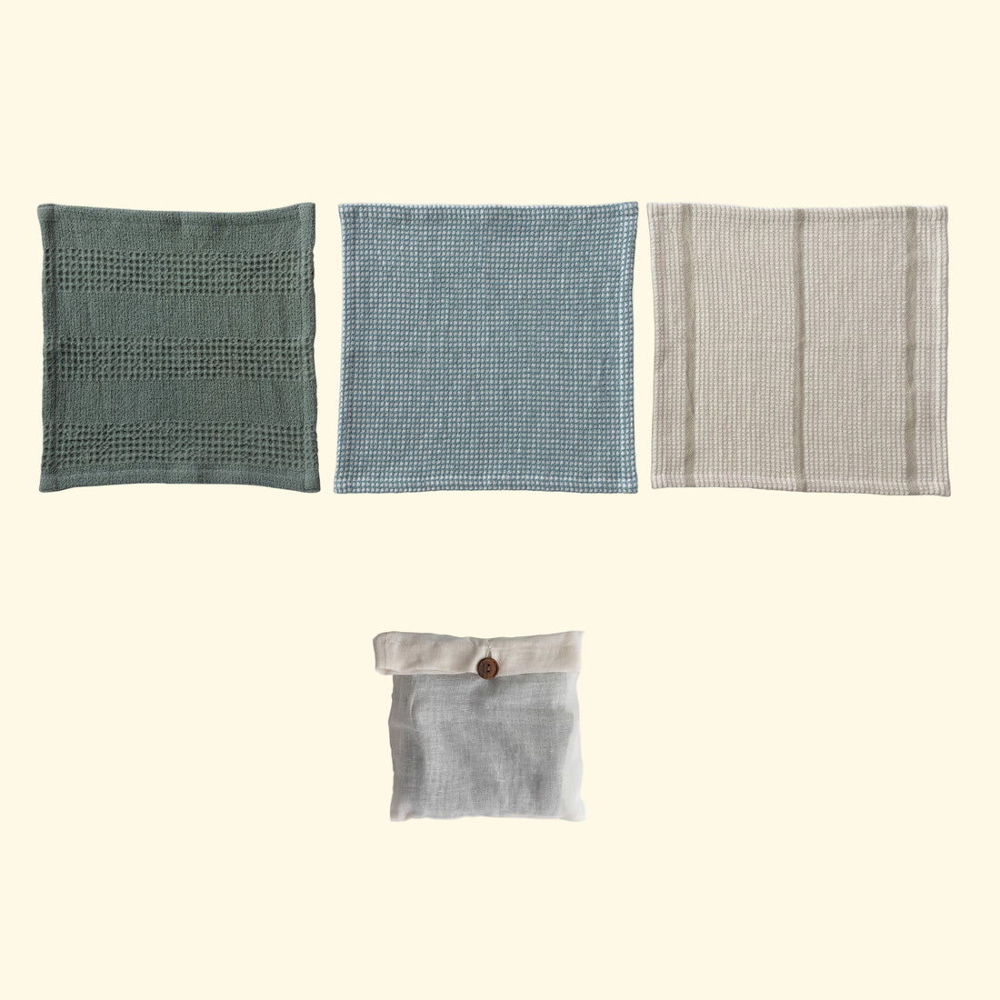 Cotton Waffle Weave Dish Cloths w/ Loop, Set of 3 in Bag