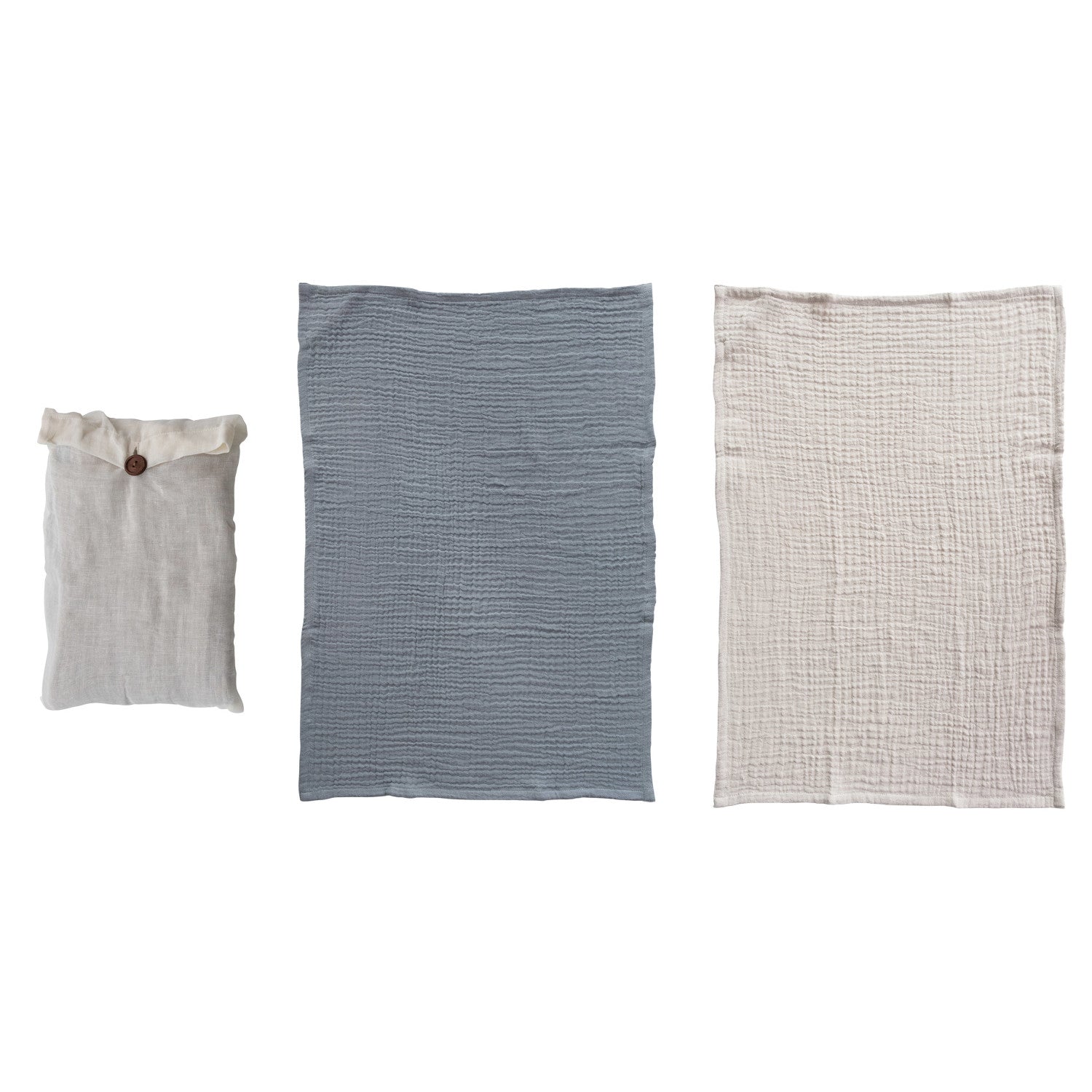 Cotton Double Cloth Tea Towels &amp; Taupe, Set of 2 in Bag