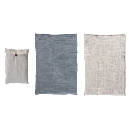 Cotton Double Cloth Tea Towels &amp; Taupe, Set of 2 in Bag