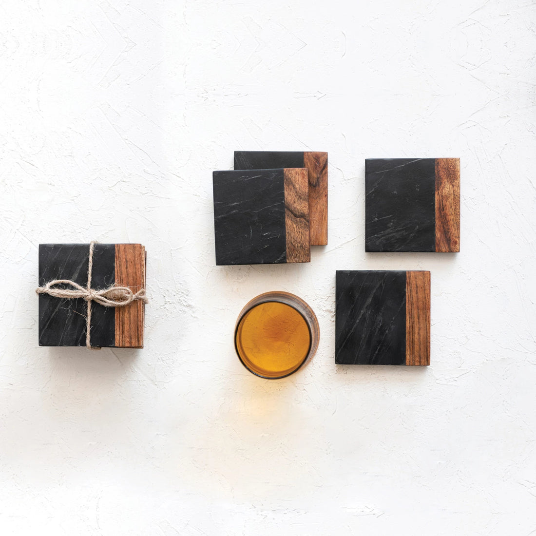 Marble & Acacia Wood Coasters (Set of 4)