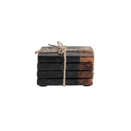 Marble &amp; Acacia Wood Coasters (Set of 4)