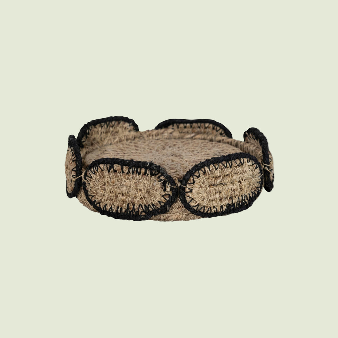 Hand-Woven Seagrass Coasters w/ Basket, Natural & Black, Set of 5
