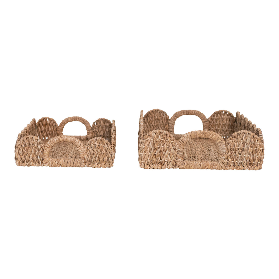 Decorative Braided Bankuan Trays w/ Handles &amp; Scalloped Edge, Set of 2