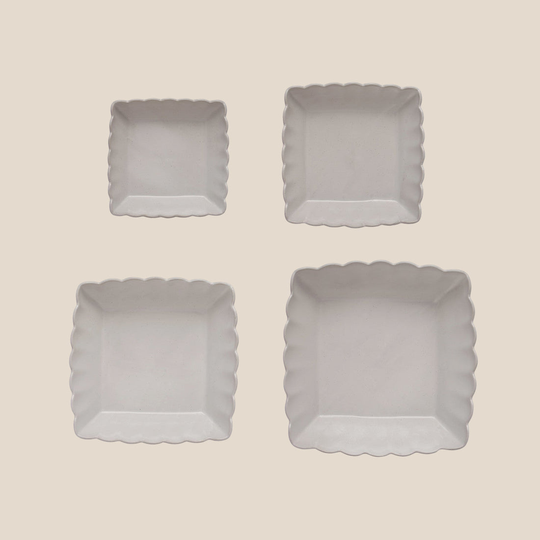Stoneware Serving Dishes w/ Scalloped Edge, Matte White, Set of 4