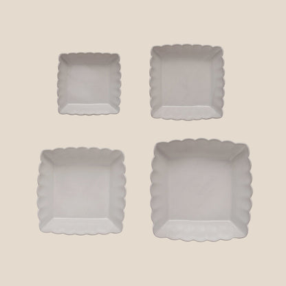 Stoneware Serving Dishes w/ Scalloped Edge, Matte White, Set of 4