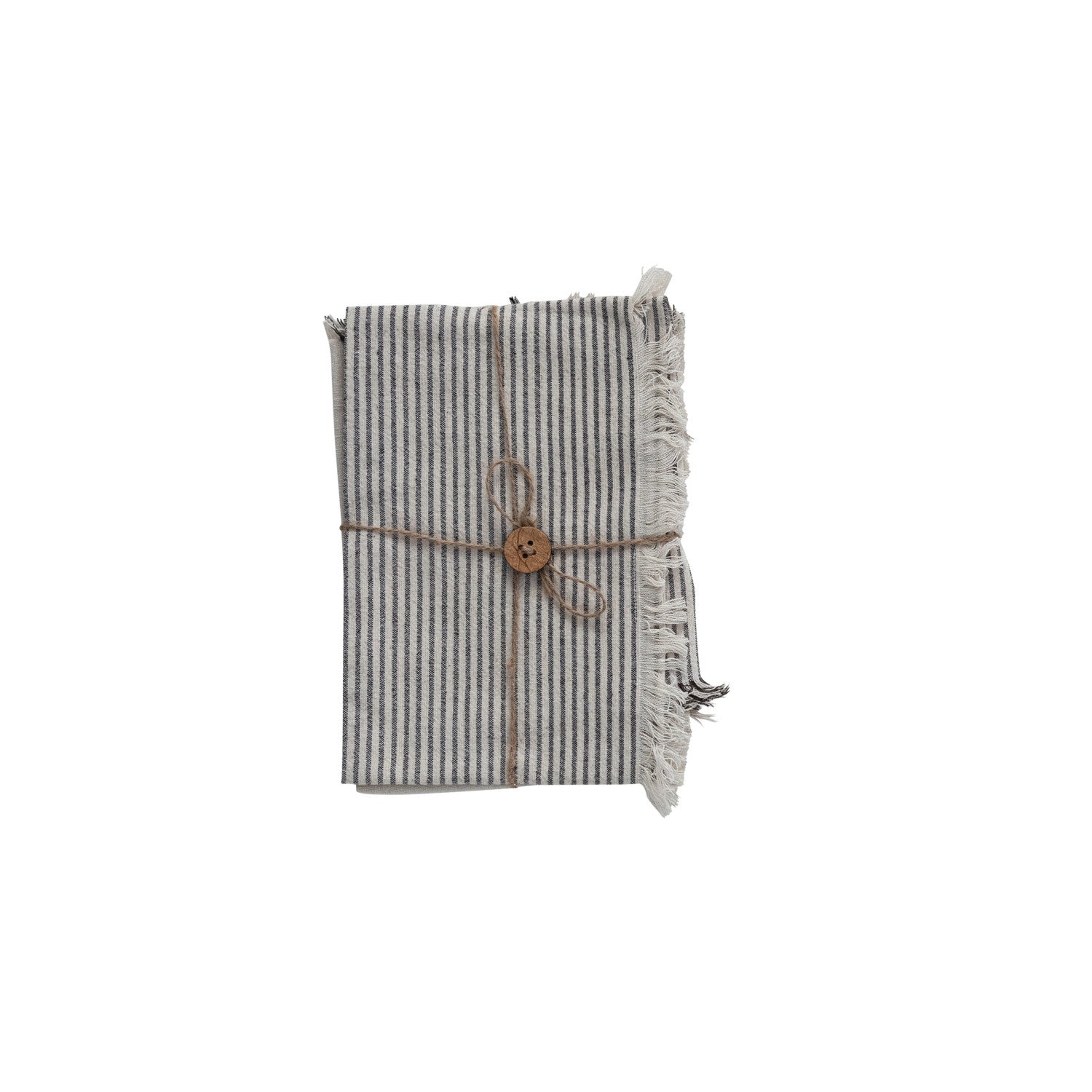 28"L x 18"W Woven Cotton Tea Towels w/ Stripes &amp; Fringe, Set of 2