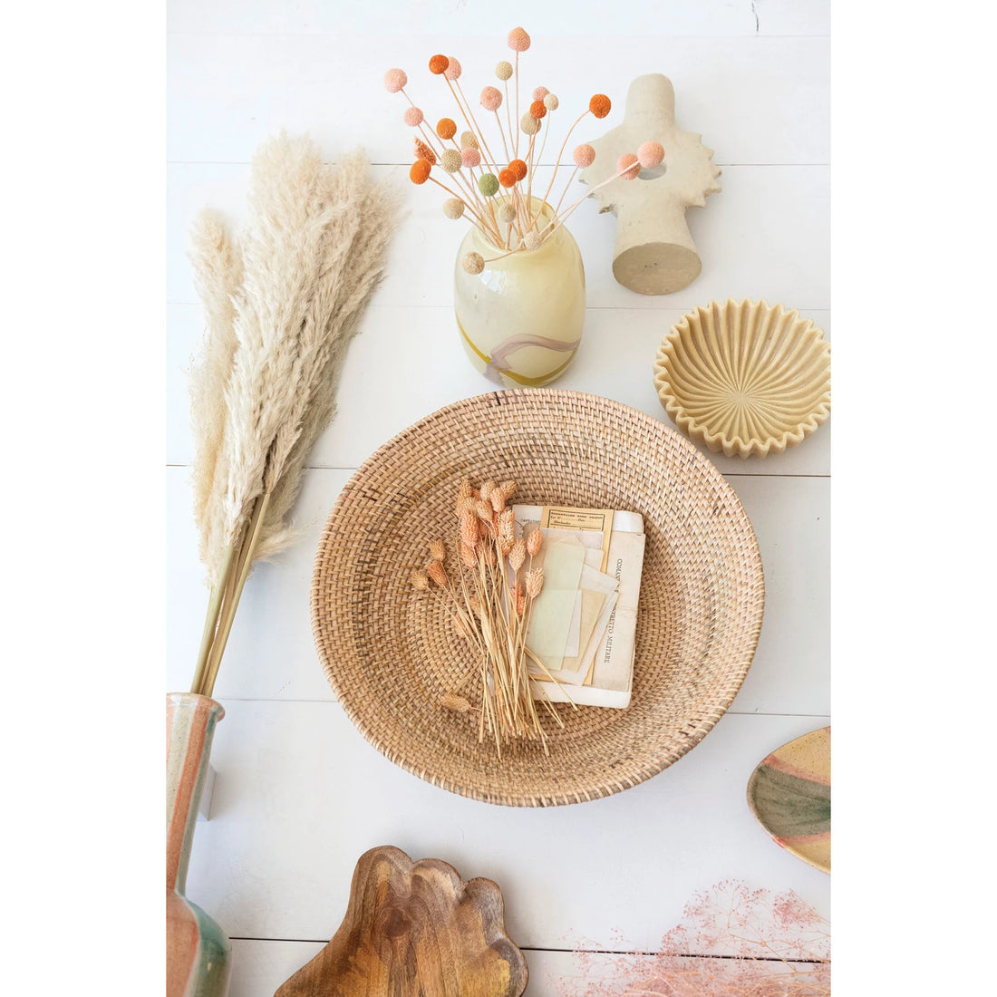 Woven Rattan Footed Bowl