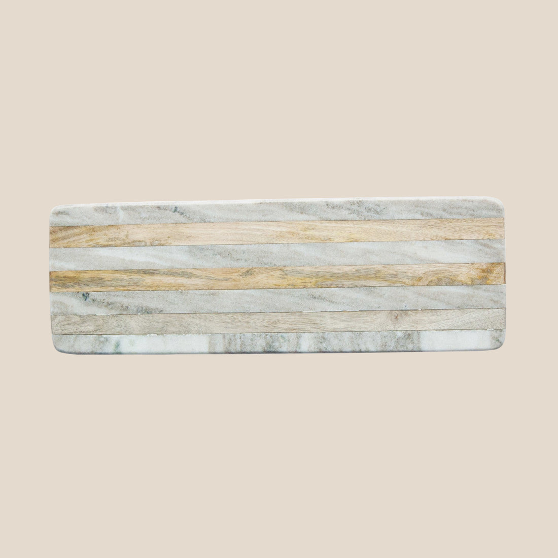 Marble &amp; Mango Wood Cheese/Cutting Board w/ Stripes
