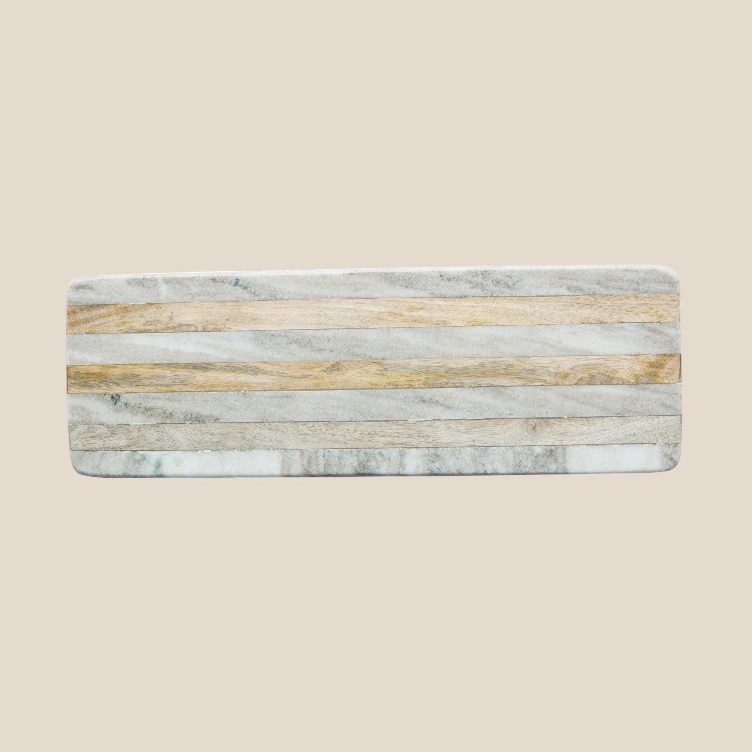 Marble &amp; Mango Wood Cheese/Cutting Board w/ Stripes
