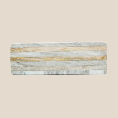 Marble &amp; Mango Wood Cheese/Cutting Board w/ Stripes