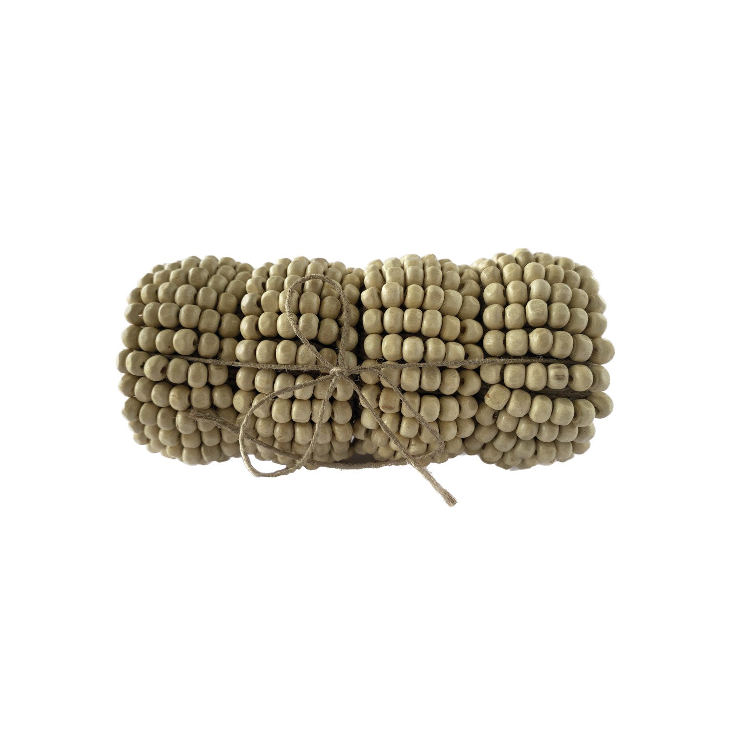 Mango Wood Bead &amp; Jute Napkin Rings, Set of 4