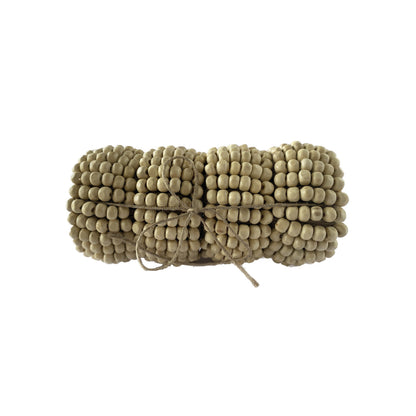 Mango Wood Bead &amp; Jute Napkin Rings, Set of 4