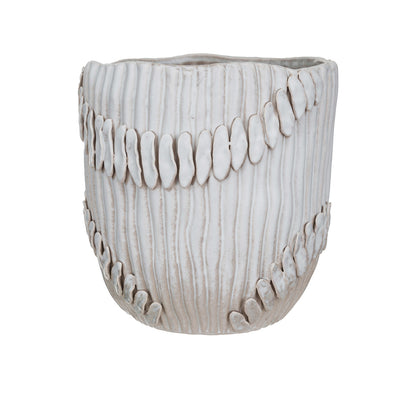 Handmade Stoneware Pleated Planter w/ Pattern (Holds 8&quot; Pot)