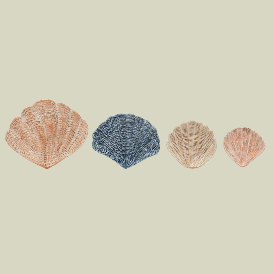Hand-Painted Stoneware Shell Shaped Dish, 4 Colors, Set of 4