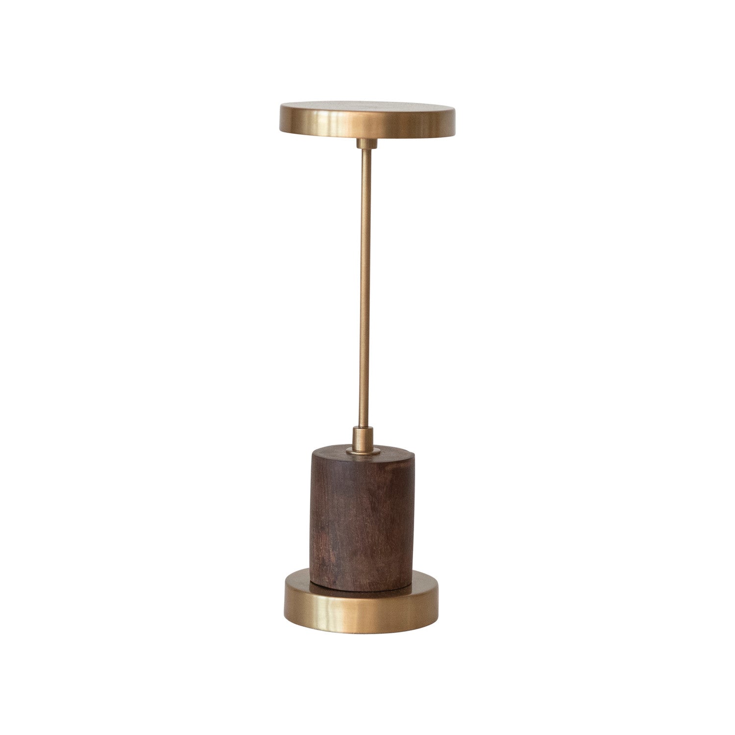 Metal &amp; Mango Wood LED Table Lamp w/ Touch Sensor, Antique Brass Finish
