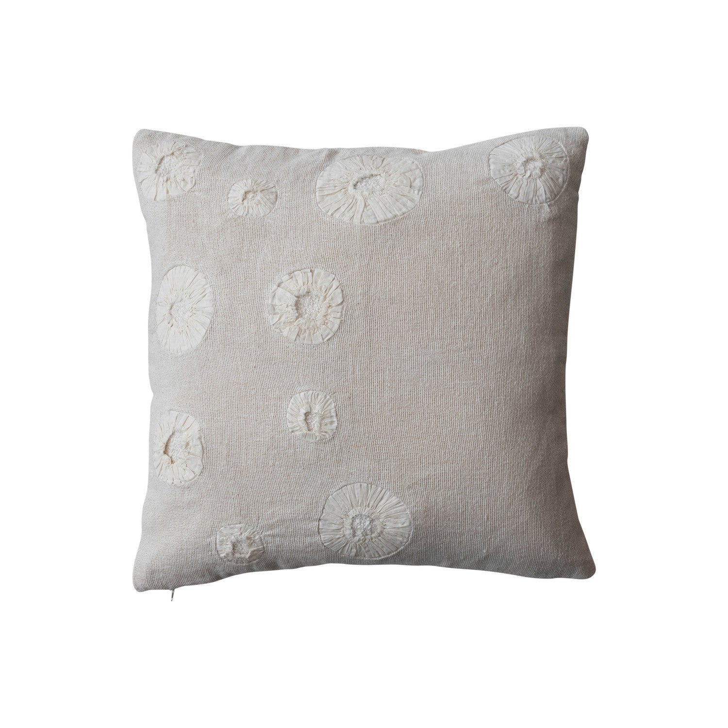 Handmade Woven Cotton &amp; Linen Pillow w/ Applique