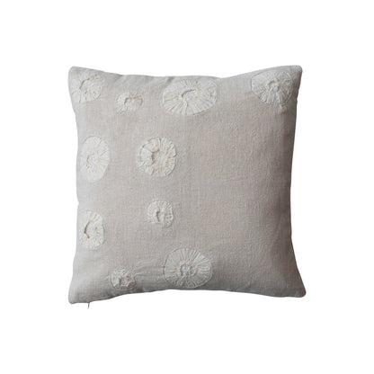 Handmade Woven Cotton &amp; Linen Pillow w/ Applique