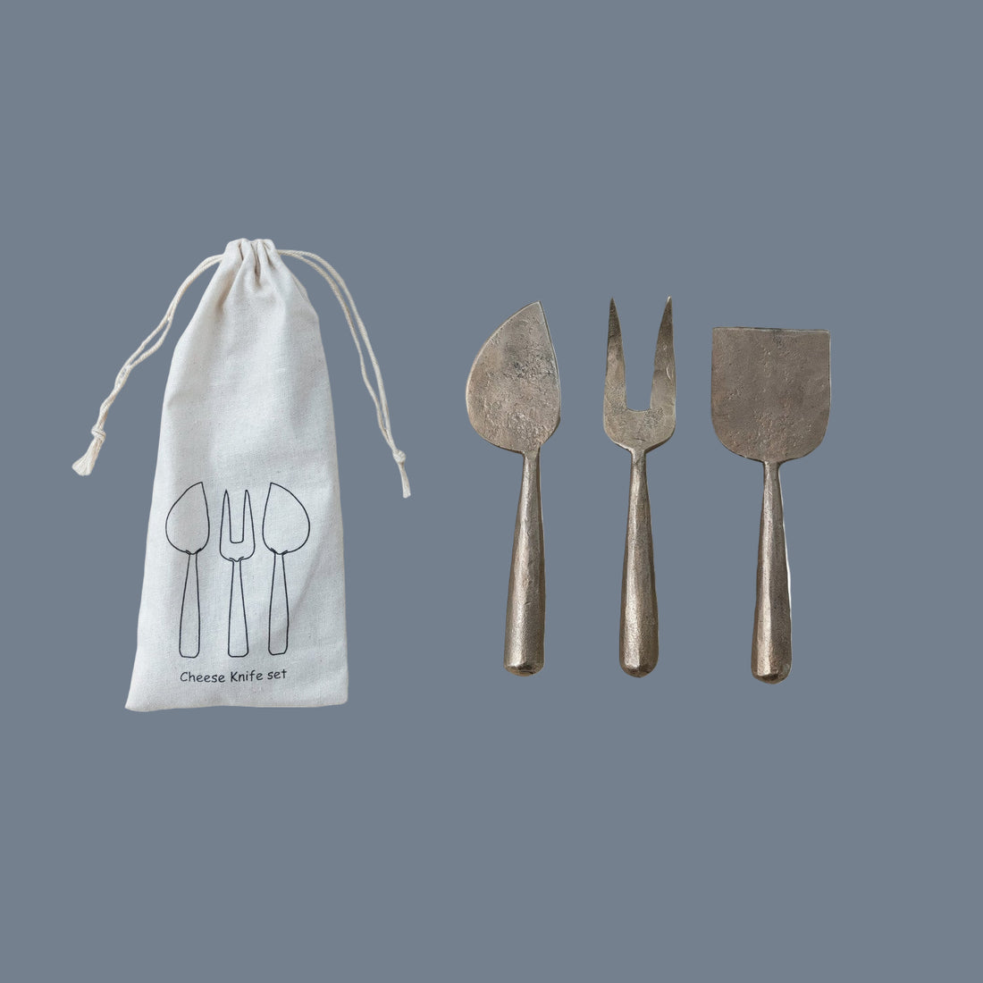 Hand-Forged Metal Cheese Servers, Set of 3 in Drawstring Bag
