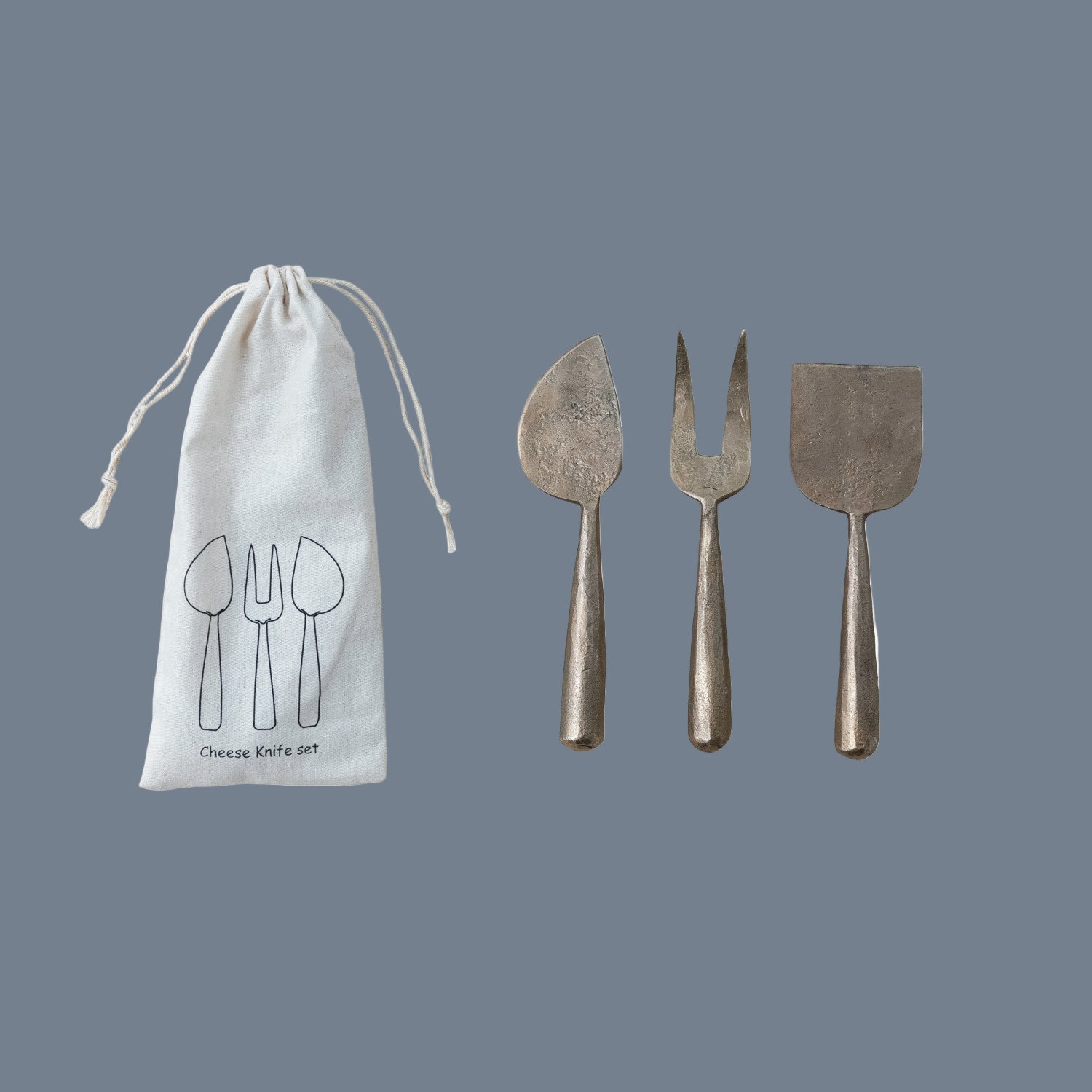 Hand-Forged Metal Cheese Servers, Set of 3 in Drawstring Bag