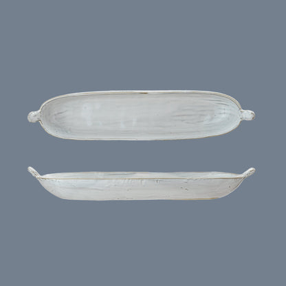 Stoneware Dish w/ Handles, White (Each One Will Vary)