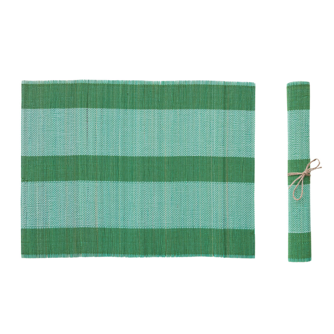 Hand-Woven Bamboo Placemat with Stripes, Teal & Green