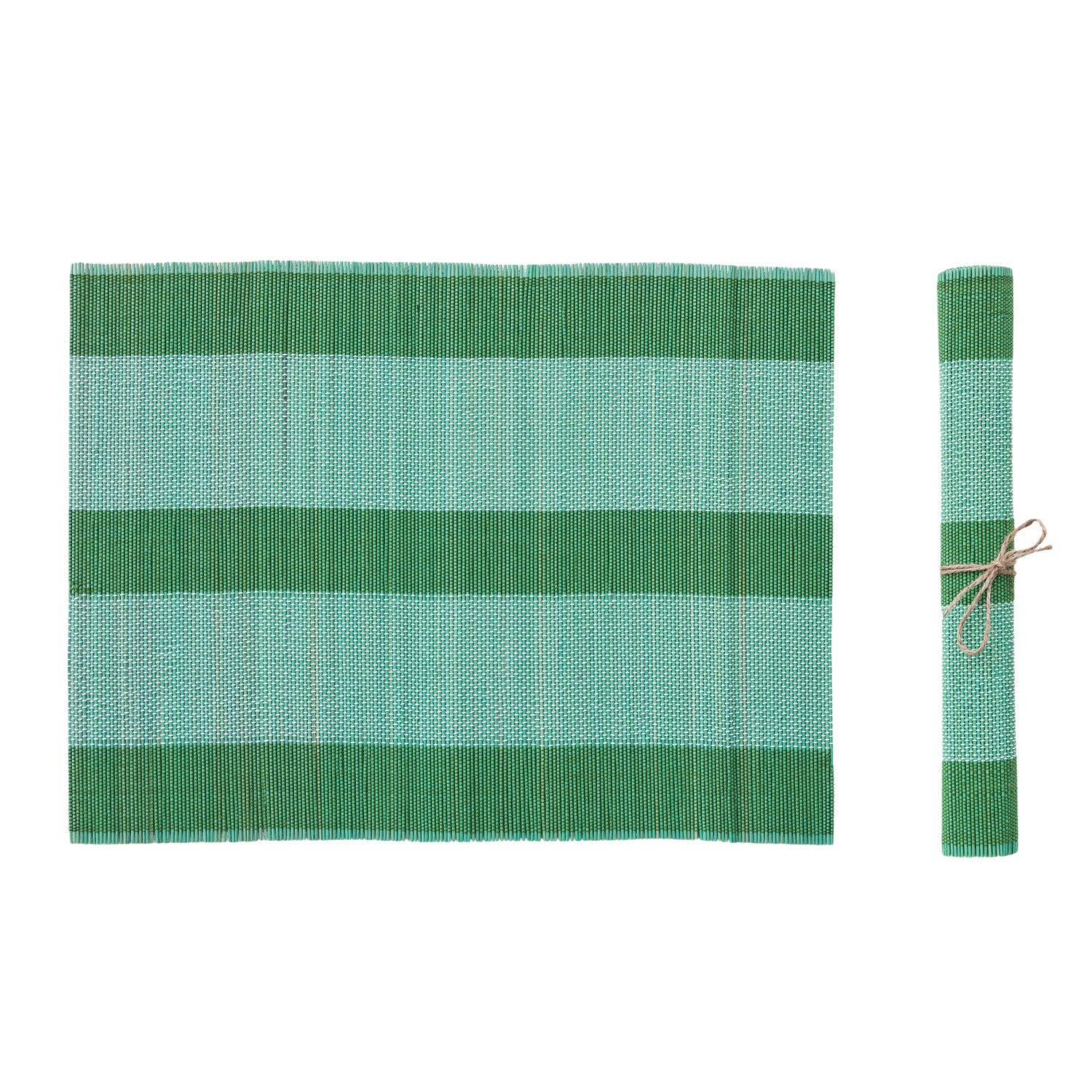 Hand-Woven Bamboo Placemat with Stripes, Teal &amp; Green