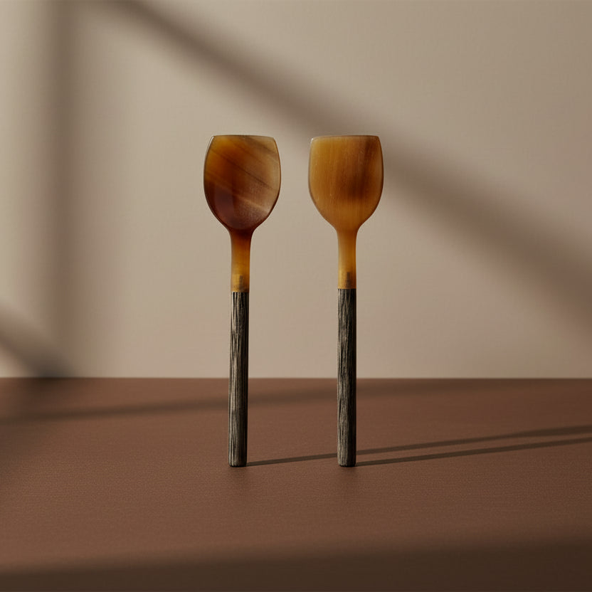 Natural Horn Spoon with Wood Handle (Each One Will Vary)