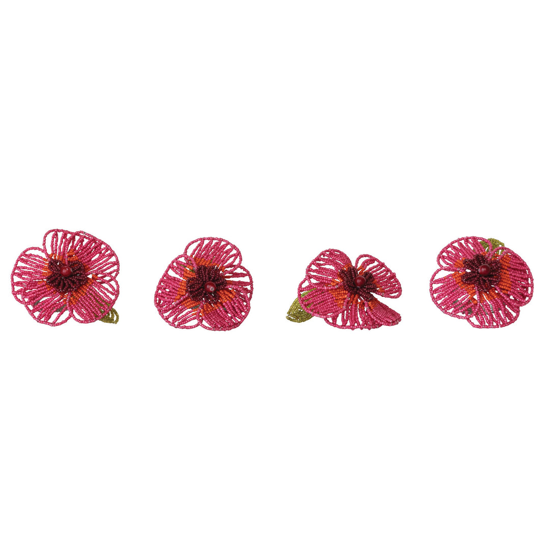 Handmade Glass Beaded Flower Napkin Rings, Set of 4 Tied with Jute