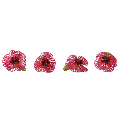 Handmade Glass Beaded Flower Napkin Rings, Set of 4 Tied with Jute