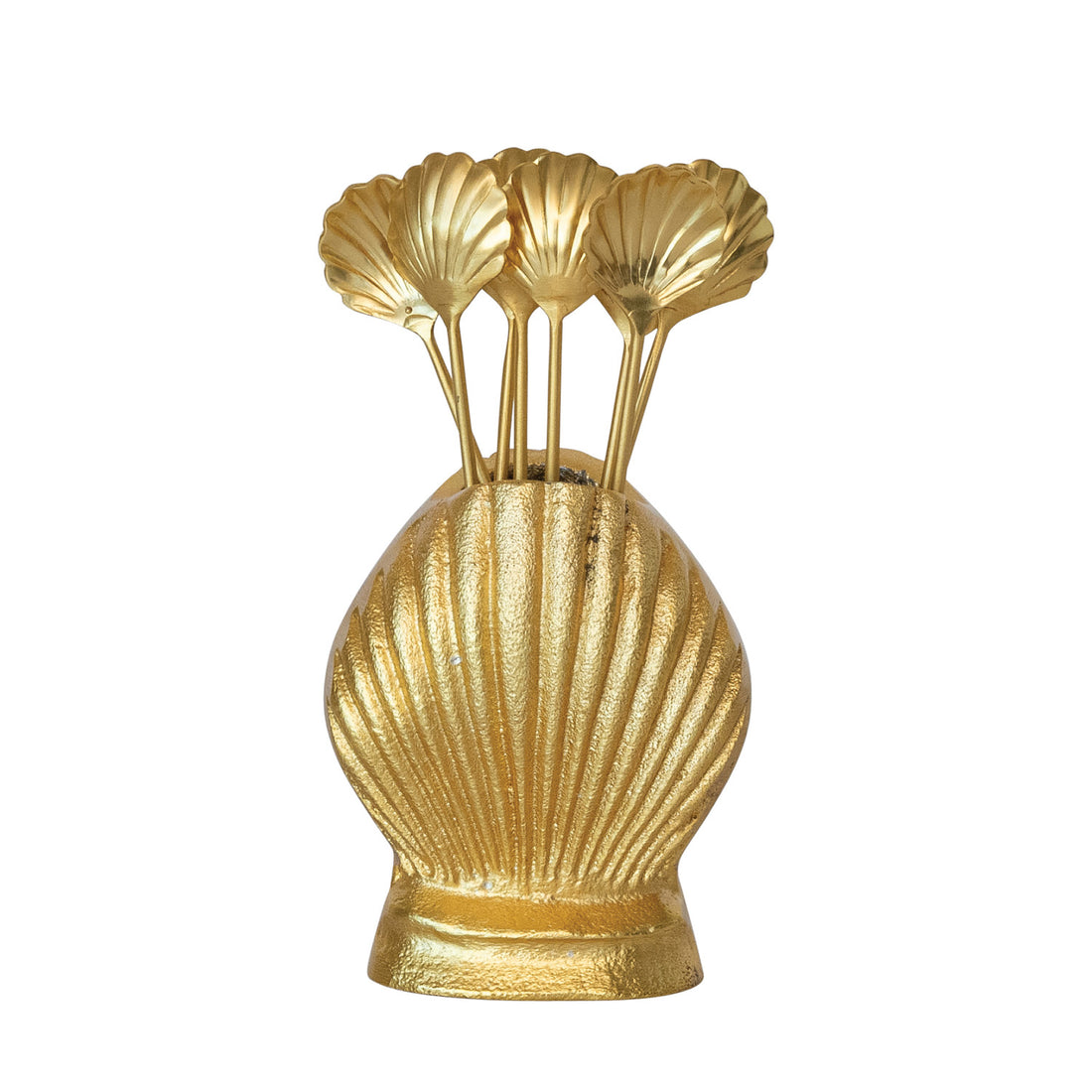 Stainless Steel Appetizer Picks in Shell Shaped Holder, Set of 9