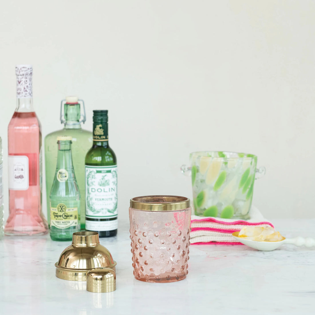 Mini Hand-Blown Glass Hobnail Cocktail Shaker