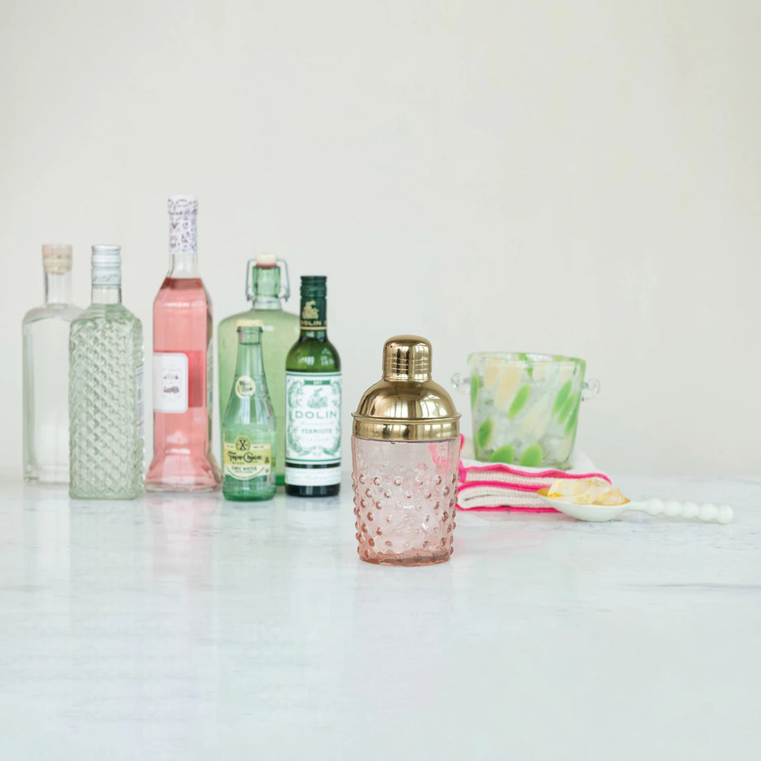 Mini Hand-Blown Glass Hobnail Cocktail Shaker