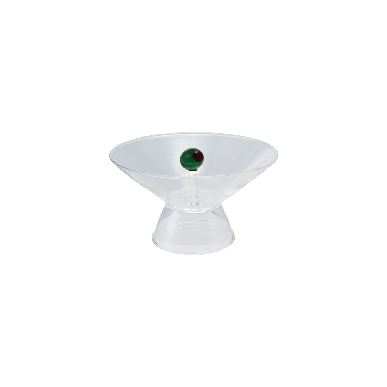 10 oz. Footed Glass Bowl with Hand-Blown Olive Inside, Green &amp; Red