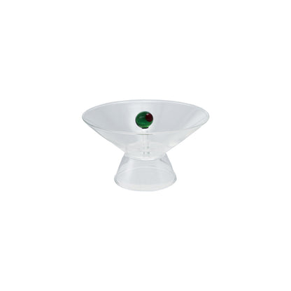 10 oz. Footed Glass Bowl with Hand-Blown Olive Inside, Green &amp; Red