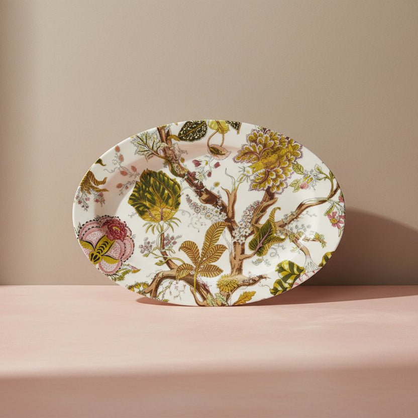 Oval Printed Stoneware Platter w/ Botanicals