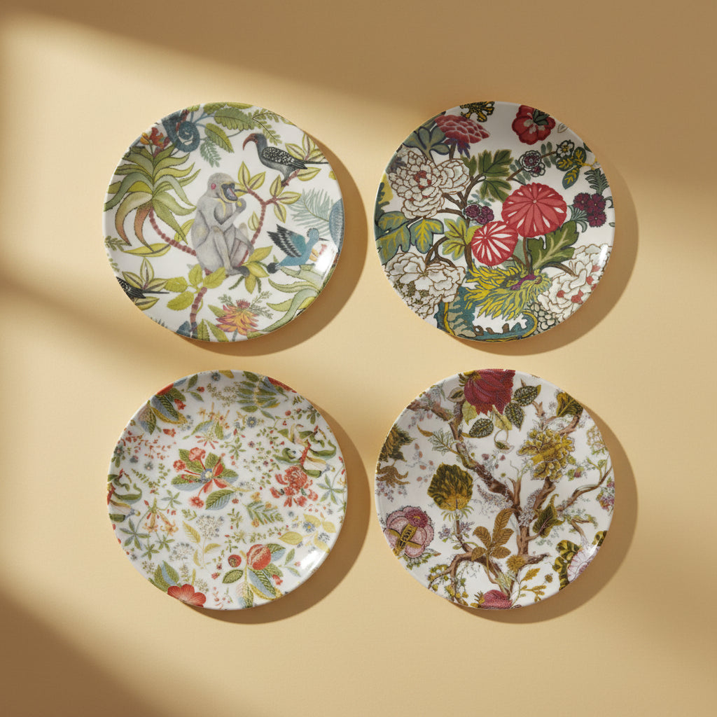 Printed Stoneware Plate w/ Botanicals, 4 Styles