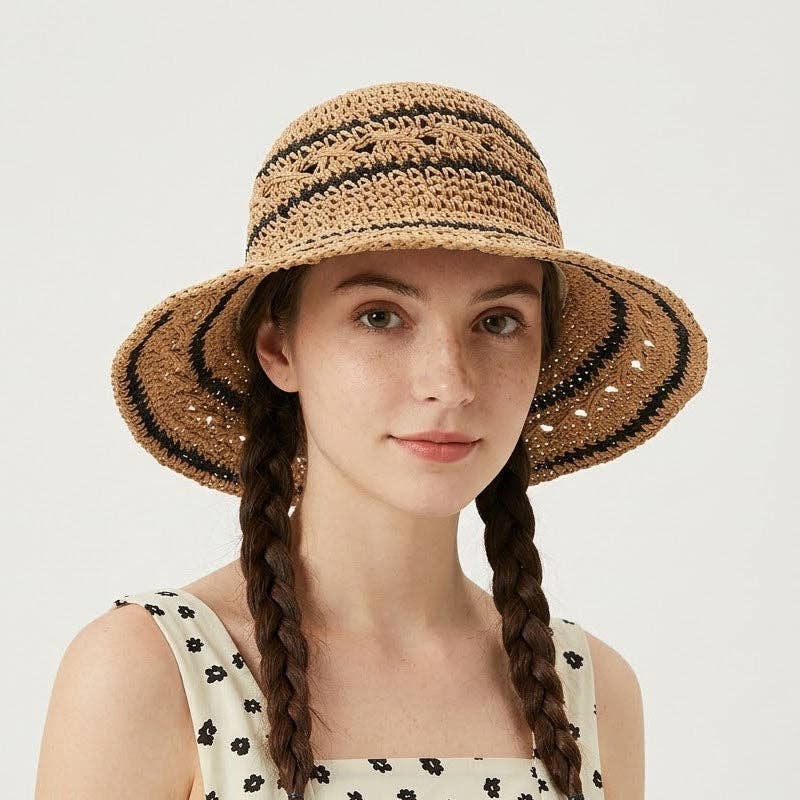 Color Block Woven Beach Straw Hat