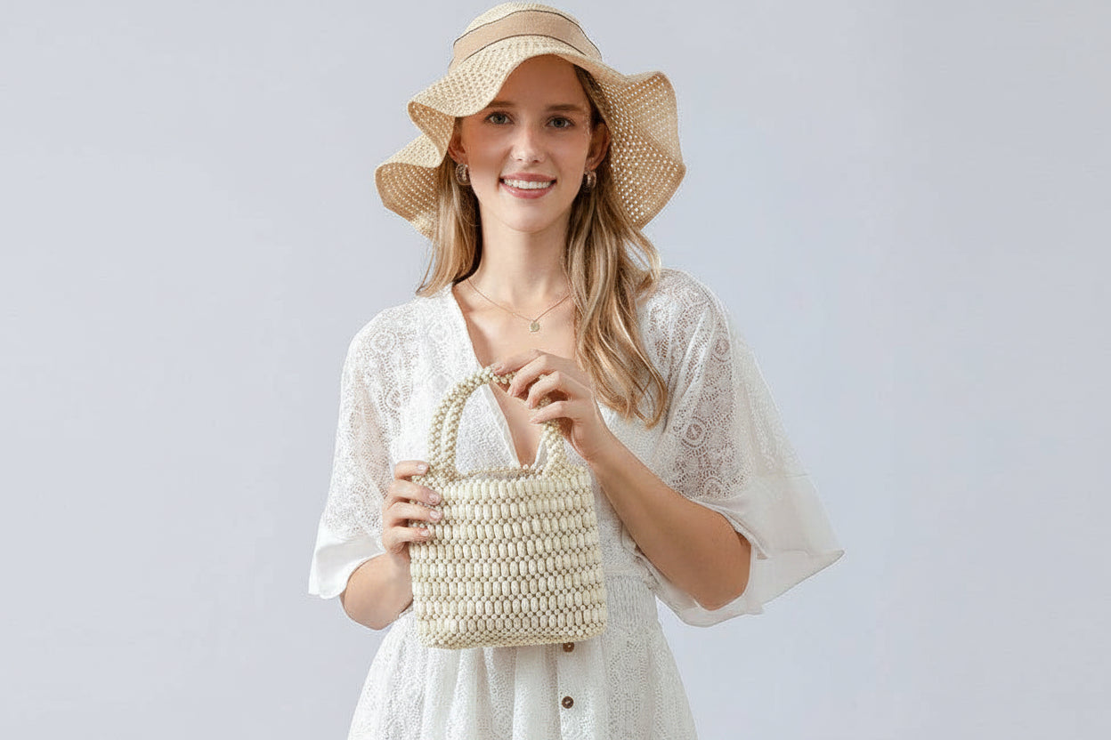Bianca Wooden Bead Woven Handbag