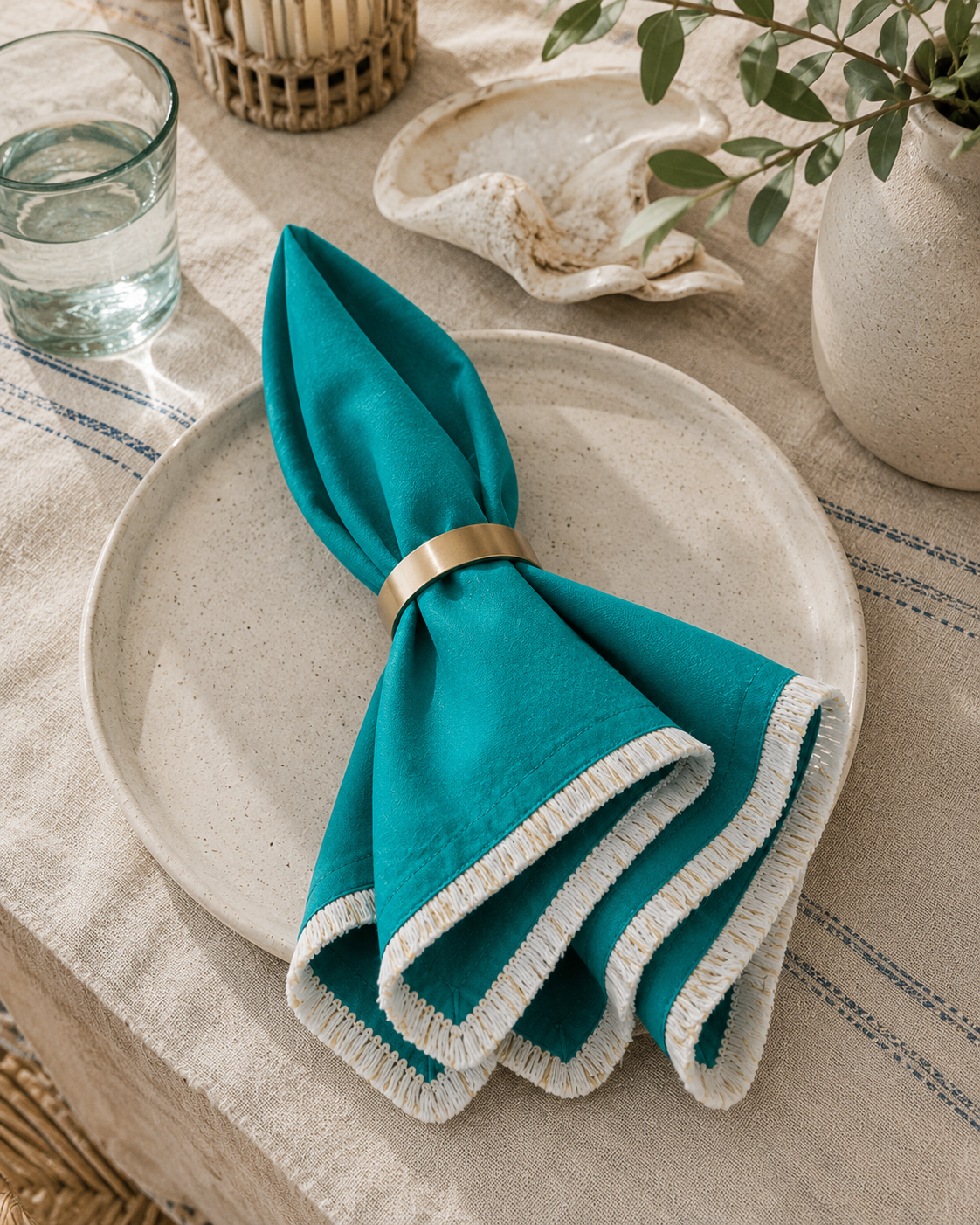 Teal Fringed Cotton Napkins - Salt &amp; Creek