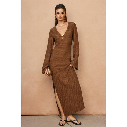 Ecru Escape Gold Trim Bell Sleeve Maxi Dress - Salt &amp; Creek