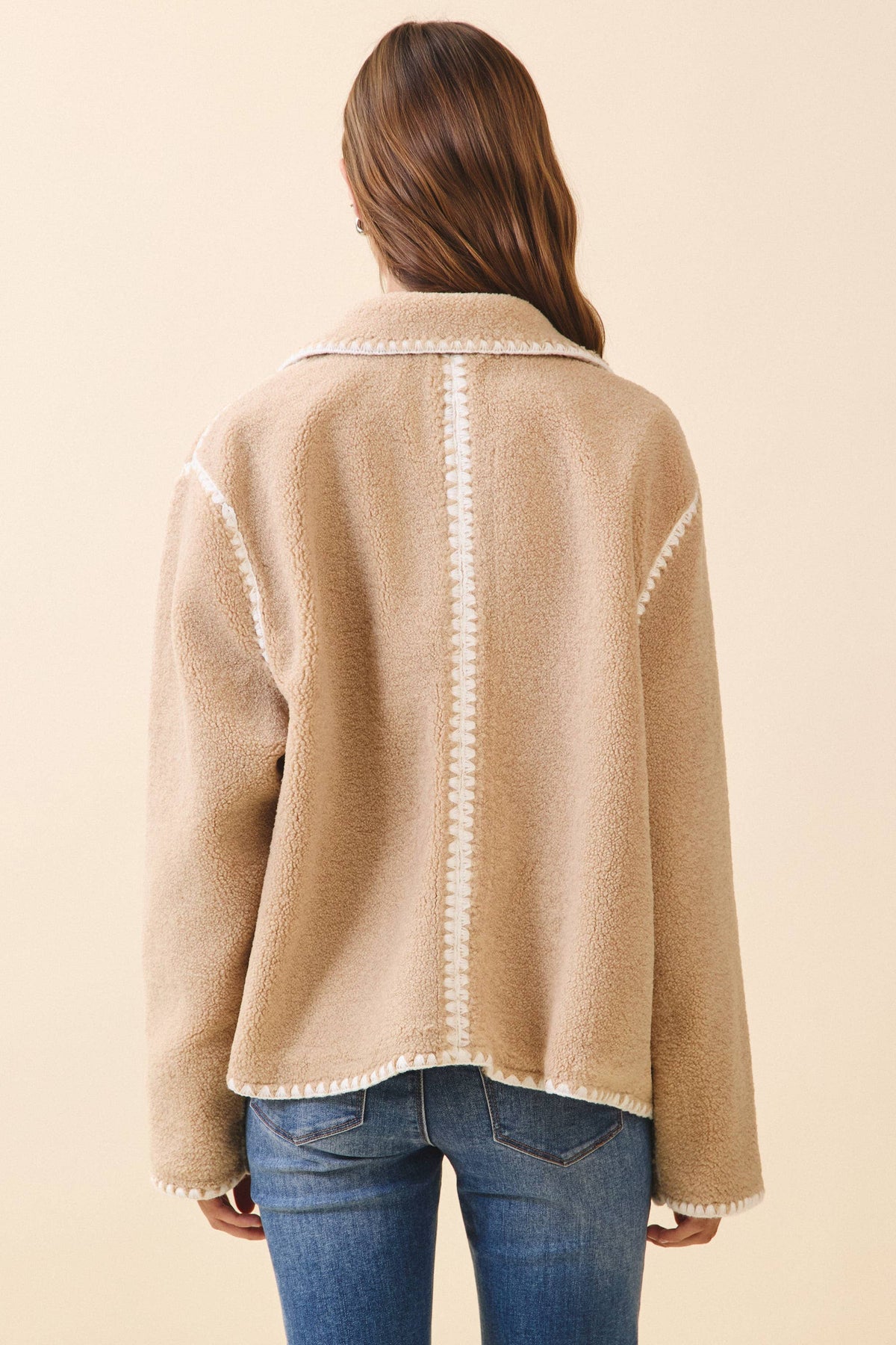 Contrast Whipstitch Detail Sherpa Cozy Jacket - Salt &amp; Creek