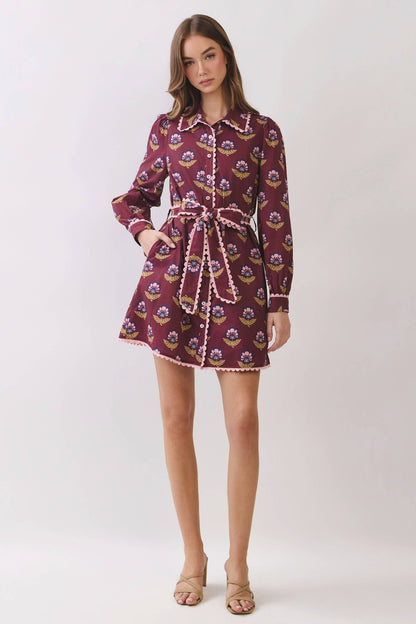 Scallop Trim Detail Printed Shirt Mini Dress - Salt &amp; Creek