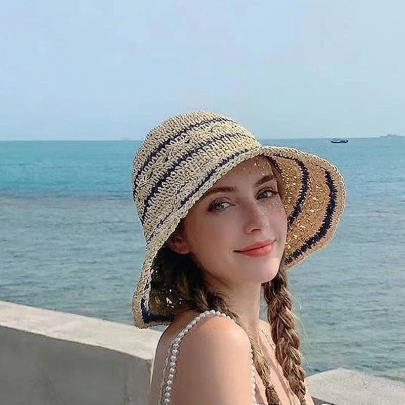 Color Block Woven Beach Straw Hat