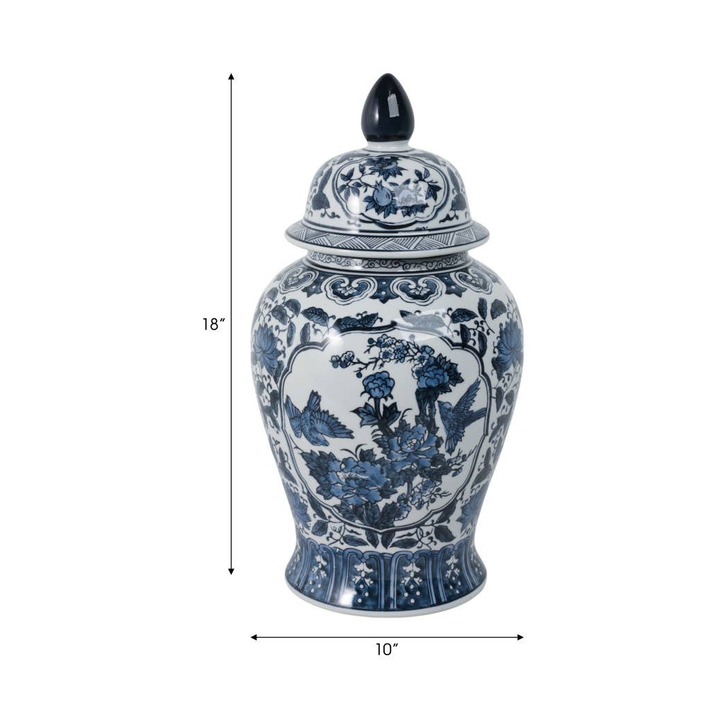 Tall Blue Flowers Temple Jar