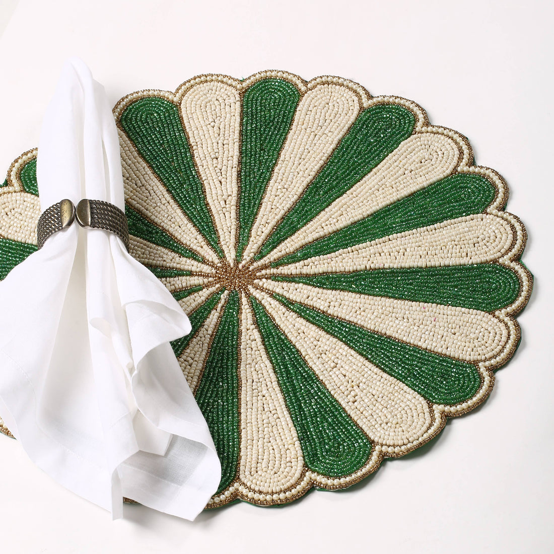 Emerald Bloom Beaded Placemat